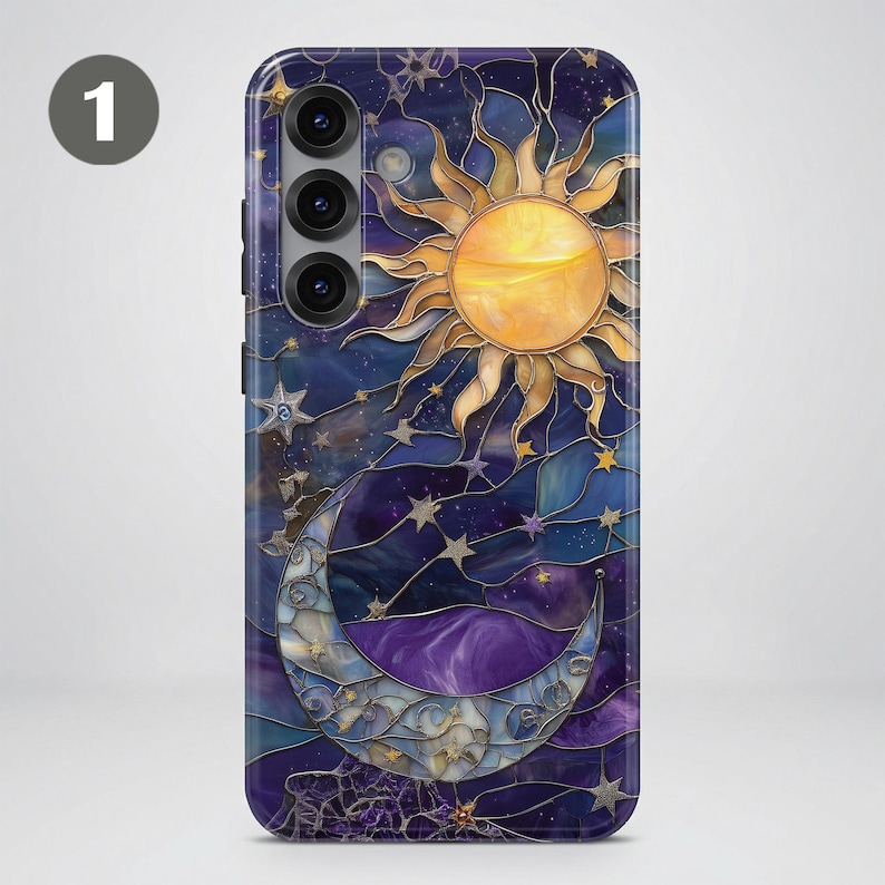Celestial Stained Glass Phone Case – Sun Moon Art Cover for Samsung S26 Ultra S25 S24 FE S23 A17 iPhone 17 Pro Max 16 15 Plus 14 Pixel 10 9A image 5