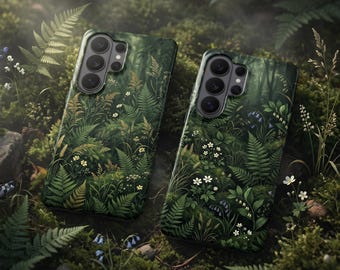 Botanical Wildflower Phone Case – Cottagecore Green Forest Fern Cover for Samsung S26 Ultra S25 FE S24 S23 iPhone 17 Pro Max 16 15 Pixel 10A
