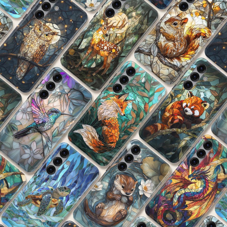 Stained Glass Animal Phone Case – Mosaic Art Cover for Samsung S26 Ultra S25 S24 FE A56 A17 iPhone 17 Pro Max 16 15 Plus 14 13 Pixel 10 9A image 1
