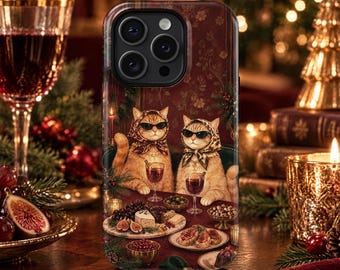Funny Cat Phone Case – Vintage Christmas Aesthetic Cover for iPhone 18 Pro Max 17 16 15 Samsung S26 Ultra S25 FE S24 S23 Plus A17 Pixel 11 9
