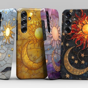 Celestial Stained Glass Phone Case – Sun Moon Art Cover for Samsung S26 Ultra S25 S24 FE S23 A17 iPhone 17 Pro Max 16 15 Plus 14 Pixel 10 9A image 17