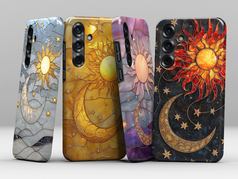 Celestial Stained Glass Phone Case – Sun Moon Art Cover for Samsung S26 Ultra S25 S24 FE S23 A17 iPhone 17 Pro Max 16 15 Plus 14 Pixel 10 9A image 17