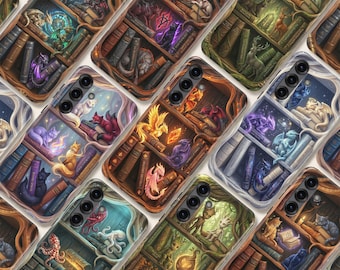 Funda para teléfono con diseño de estantería de libros – Funda con diseño de estantería de fantasía para Samsung S26 Ultra S25 FE S24 S23 A17 A57 iPhone 18 Pro Max 17 16 15 Plus 14 Pixel 11 10A