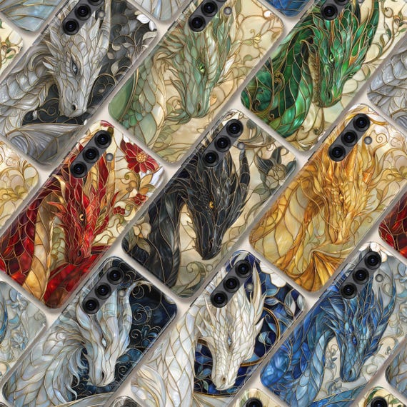 Stained Glass Dragon Phone Case – Fantasy Mosaic Art Cover for Samsung S26 Ultra S25 FE S24 A56 A17 iPhone 17 Pro Max 16 15 Plus Pixel 10A 9