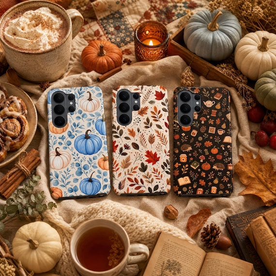 Autumn Pumpkin Phone Case – Cute Leaves Cottagecore Fall Cover for Samsung S26 Ultra S25 FE S24 S23 iPhone 17 Pro Max 16 15 Plus Pixel 10 9