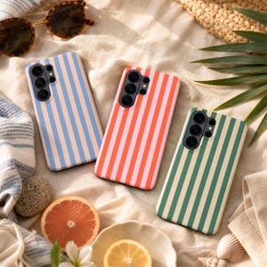 Retro gestreepte telefoonhoes – Esthetische zomer preppy cover voor Samsung S26 Ultra S25 FE S24 S23 A17 iPhone 17 Pro Max 16 15 Plus 14 Pixel 10 9