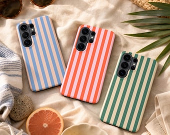 Retro Striped Phone Case – Aesthetic Summer Preppy Cover for Samsung S26 Ultra S25 FE S24 S23 A17 iPhone 17 Pro Max 16 15 Plus 14 Pixel 10 9