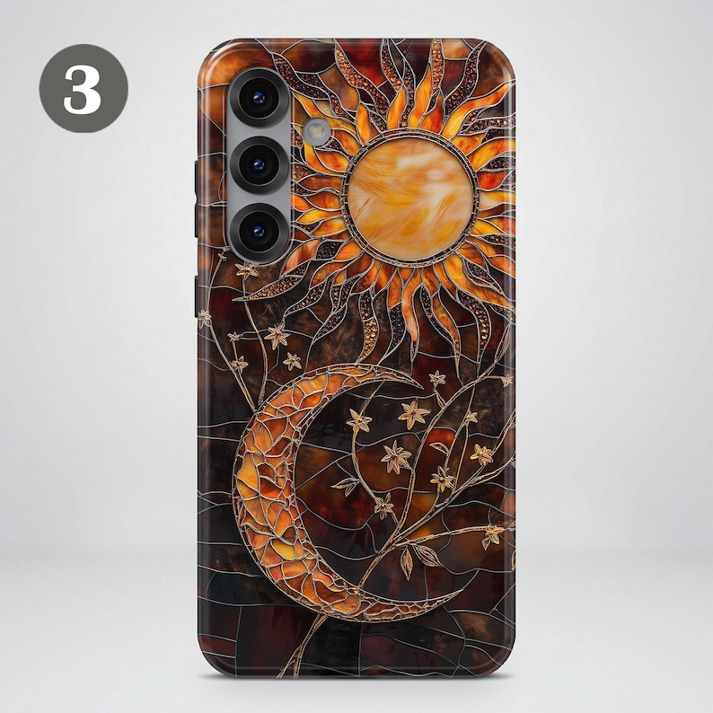 Celestial Stained Glass Phone Case – Sun Moon Art Cover for Samsung S26 Ultra S25 S24 FE S23 A17 iPhone 17 Pro Max 16 15 Plus 14 Pixel 10 9A image 7