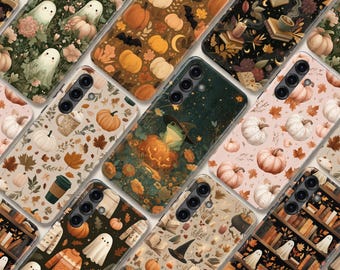 Funda para teléfono con diseño otoñal de Halloween: linda funda con calabaza y fantasma para Samsung S26 Ultra S25 S24 FE S23 Plus A17 iPhone 17 Pro Max 16 15 14 13 Pixel 10 9A