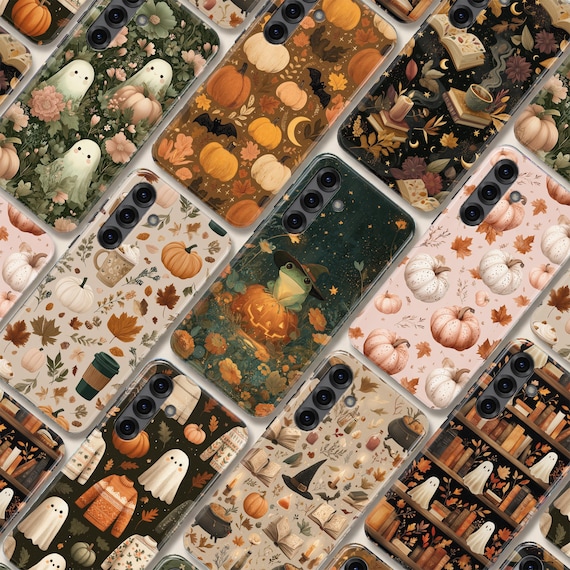 Spooky Fall Phone Case – Cute Pumpkin & Ghost Cover for Samsung S26 Ultra S25 S24 FE S23 Plus A17 iPhone 17 Pro Max 16 15 14 13 Pixel 10 9A