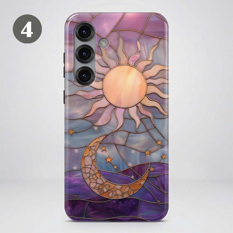 Celestial Stained Glass Phone Case – Sun Moon Art Cover for Samsung S26 Ultra S25 S24 FE S23 A17 iPhone 17 Pro Max 16 15 Plus 14 Pixel 10 9A image 8