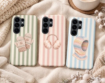 Coquette Striped Phone Case – Preppy Winter Girly Cover for Samsung S26 Ultra S25 FE S24 S23 iPhone 18 Pro Max 17 16 15 Plus 14 Pixel 11 10