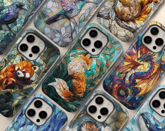 Stained Glass Animal Phone Case – Mosaic Fox Cover for iPhone 17 Pro Max 16 15 14 13 12 Samsung S26 Ultra S25 S24 Fe S23 Plus Pixel 10 9A