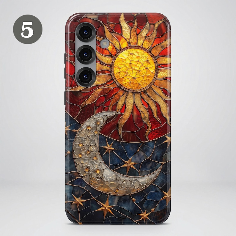 Celestial Stained Glass Phone Case – Sun Moon Art Cover for Samsung S26 Ultra S25 S24 FE S23 A17 iPhone 17 Pro Max 16 15 Plus 14 Pixel 10 9A image 9