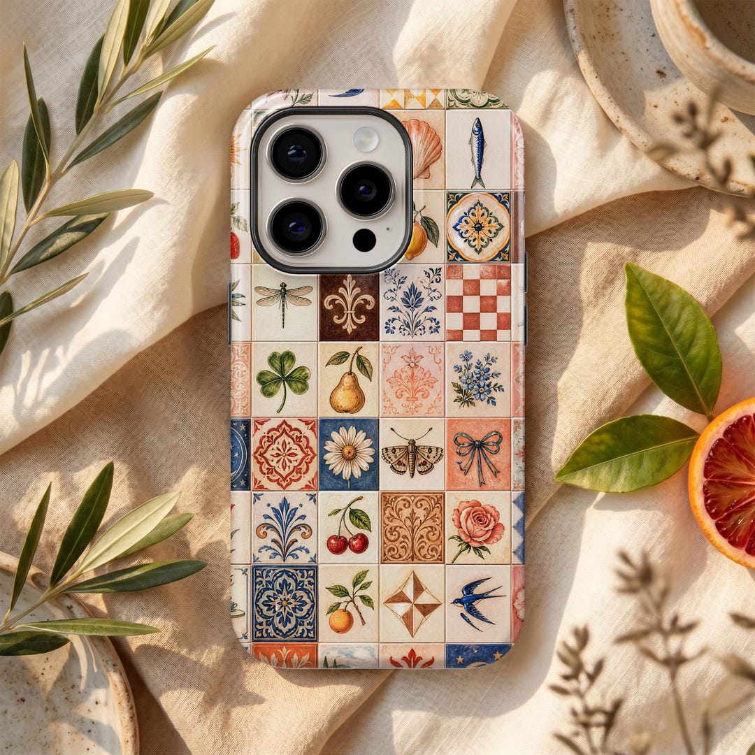 Tile Phone Case Vintage Mosaic Tile Phone Case – Retro Aesthetic Art Cover for iPhone ...
