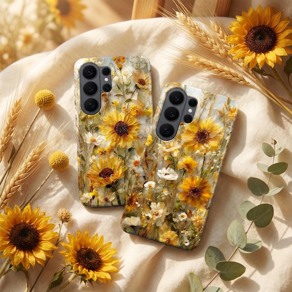Stained Glass Sunflower Phone Case – Floral Aesthetic Cover for Samsung S26 Ultra S25 FE S24 S23 iPhone 17 Pro Max 16 15 Plus 14 13 Pixel 10