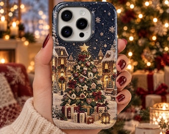 Vintage Christmas Tree Phone Case – Winter Bow Cover for iPhone 18 Pro Max 17 16 15 Plus Samsung S26 Ultra S25 FE S24 S23 A17 Pixel 11 10A