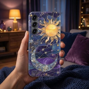 Celestial Stained Glass Phone Case – Sun Moon Art Cover for Samsung S26 Ultra S25 S24 FE S23 A17 iPhone 17 Pro Max 16 15 Plus 14 Pixel 10 9A image 3
