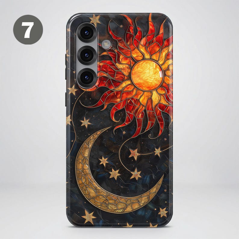 Celestial Stained Glass Phone Case – Sun Moon Art Cover for Samsung S26 Ultra S25 S24 FE S23 A17 iPhone 17 Pro Max 16 15 Plus 14 Pixel 10 9A image 11