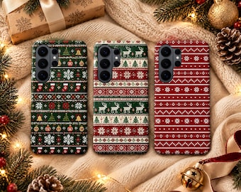Ugly Christmas Sweater Phone Case – Xmas Winter Cover for Samsung S26 Ultra S25 FE S24 S23 A17 iPhone 18 Pro Max 17 16 15 Plus Pixel 11 10A