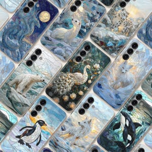 Stained Glass Animal Phone Case – Winter Art Cover for Samsung S26 Ultra S25 S24 FE S23 A17 iPhone 17 Pro Max 16 15 Plus 14 13 Pixel 10 9A image 1