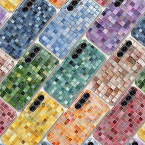 Custodia per telefono con piastrelle a mosaico in vetro per Samsung S26 Ultra S25 S24 FE S23 Plus S22 A56 A17 iPhone 17 Pro Max 16 15 14 13 12 11 Pixel 10 Pro Xl 9A