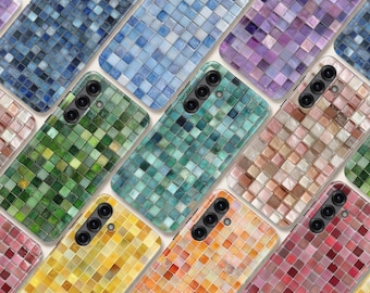 Glas Mosaik Kachel Handyhülle passend für Samsung S26 Ultra S25 S24 FE S23 Plus S22 A56 A17 iPhone 17 Pro Max 16 15 14 13 12 11 Pixel 10 Pro Xl 9A