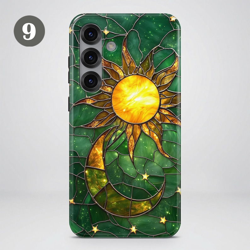 Celestial Stained Glass Phone Case – Sun Moon Art Cover for Samsung S26 Ultra S25 S24 FE S23 A17 iPhone 17 Pro Max 16 15 Plus 14 Pixel 10 9A image 13