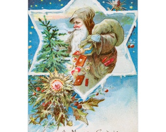 5pk Vintage Style Snow And Santa Christmas Greeting Card (5 Pack)