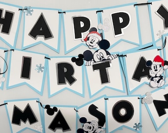 Christmas Mickey Birthday Banner | Holiday Disney Garland | Mickey Mouse Christmas Party Decor | Custom Name Banner