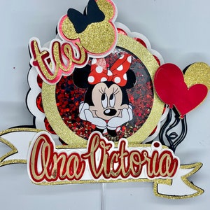 Minnie Mouse Cake Topper | Bowtique Birthday Party Decor | Pink Polka Dot Cake Pick | Custom Name and Age Topper