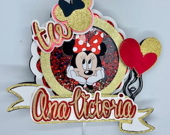 Minnie Mouse-taarttopper | Glitter verjaardagsfeestje decoratie