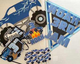 Monster Jam Birthday Party Decor Package Cake Topper Banner Cupcake Toppers