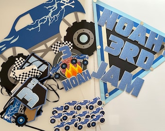 Decoración personalizada para fiesta de cumpleaños de Monster Truck, adorno para tarta o pancarta