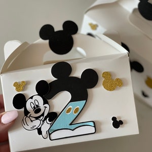 Modern Mickey Favor Boxes | Minimalist Mickey Birthday Treat Boxes | Black & White Mouse Party Bags