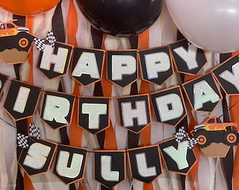 Banner de cumpleaños de Monster Truck / Guirnalda de fiesta personalizada