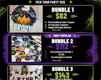 Custom Monster Truck Birthday Party Decor | Cake Topper, Banner