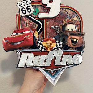 Cars Movie Cake Topper | Lightning McQueen Birthday Topper | Disney Cars Party Decor | Custom Name & Age