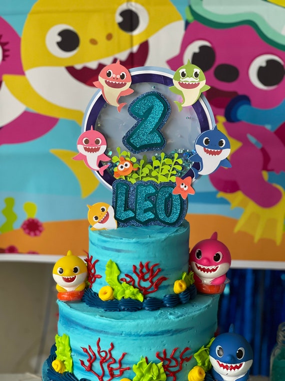 Baby Shark Birthday Light Up Cake Topper Shaker Etsy