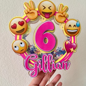 Emoji Cake Topper | Laughing Crying Face Birthday Decor | Texting Theme Party Topper | Custom Name and Age Emoji Decoration