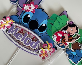 Decorazione per torta personalizzata Lilo & Stitch / Festa di compleanno tropicale