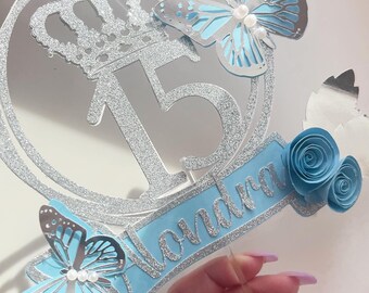 Mis 15 Cake Topper 15th Birthday Quinceanera Glitter Cake - Etsy