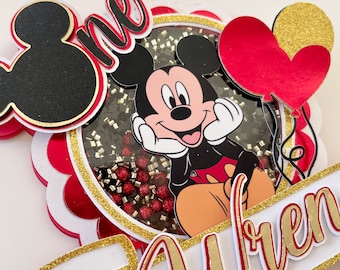 Mickey Mouse-taarttopper | Klassiek Disney-verjaardagsdecor | Aangepaste naam en leeftijd topper