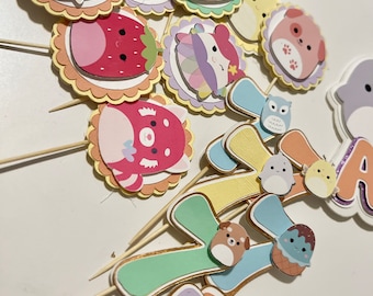 Squishmallow Cupcake Toppers | Pastel Plush Birthday Party Picks