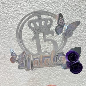 Quinceañera Cake Topper | Sweet 15 Birthday Topper | Elegant Glitter Cake Decoration | Custom Name and Age