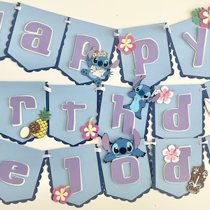 Lilo and Stitch Birthday Banner | Ohana Party Decorations | Hawaiian Themed Garland | Custom Name Banner for Kids Birthday