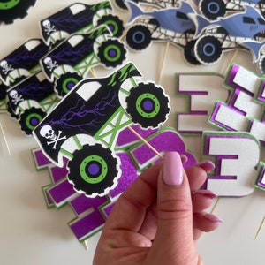 Monster Jam Cupcake Toppers | Monster Truck Birthday Picks | Grave Digger Cupcake Decor