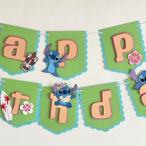 Lilo and Stitch Luau Birthday Banner | Hawaiian Theme Party Garland | Custom Name Banner | Tropical Birthday Decor