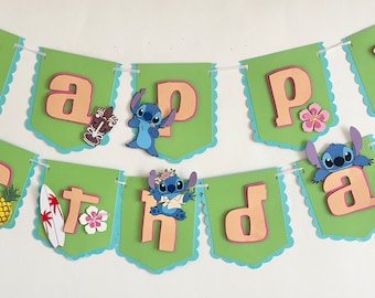 Pancarta de cumpleaños de Lilo y Stitch / Decoración para fiesta temática hawaiana