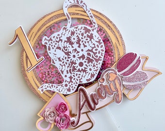 Decorazione per torta a forma di tazza da tè floreale: decorazione personalizzata per il tea party